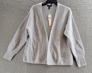 AQUA Cashmere Open Front Cashmere Cardigan Women's M Light Gray Long Sleeve - Picture 1 of 13