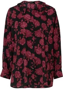 Blusa larga T. 36 negra roja floral mujer manga larga camisa túnica nueva - Imagen 1 de 1