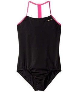 Nike L44324 Girls Black Solid T-Back One-Piece Swimsuit Size S - Picture 1 of 3