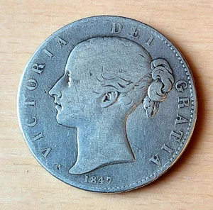 1847 massiv Silber Antik Viktorianische Ära Krone Münze Vintage 0,925 Sterling alt UK - Bild 1 von 9