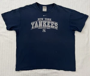 Vintage Nike NY Yankees blaues T-Shirt Center Check Swoosh doppelseitig XL 23”x27” - Bild 1 von 9