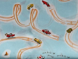 SELTEN OOP Heather Ross Spoonflower RENNBAHN AUTOS, ABSCHLEPPWAGEN & KRANKENWAGEN Baumwolle - Bild 1 von 4