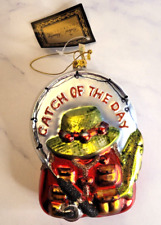 Blown Glass Fishing Vest Rod Reel Catch of the Day Christmas Tree Ornament NWT 