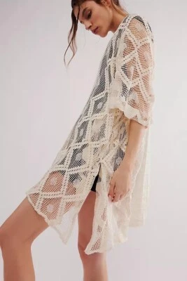 Vestido Mini Kimono Caftán Free People Sunshine Crochet Encaje Transparente Nuevo OS Foto 1 de 4