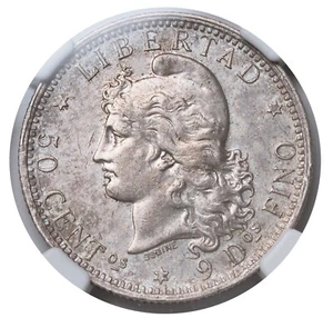 1882, Argentina (Republic). Beautiful Silver 50 Centavos (½ Peso) Coin. NGC AU+ - Picture 1 of 3