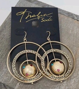Thalia Sodi NWT Gold Tone Crystal Rhinestone Orbital Rings Dangle Drop Earrings - Picture 1 of 13