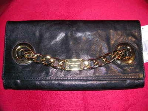 Michael Kors KX Clutch Black Leather Gold Chain New With Tags - Picture 1 of 1