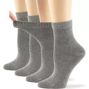 Womens Diabetic Bamboo Socks Quarter Loose Non-Binding 4 Pairs Medium 9-11 Gray - Picture 1 of 9