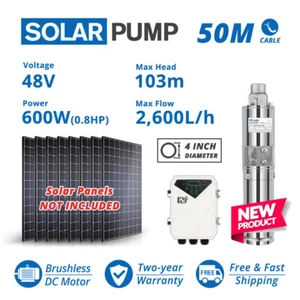4" DC Screw Well Solar Water Bore Pump 48V 600W Controller Submersible 50m Cable - Picture 1 of 10