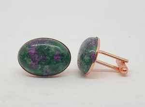 Luxury oval semi-precious gemstone cufflinks, Indian Ruby Fuchsite cufflinks - Picture 1 of 6
