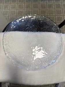 Crystal Christmas Raised Serving Platter 13” Holly Pine Cone Pattern - Picture 1 of 3