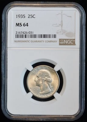 1935 25C US Washington Silver Quarter (NGC MS 64 MS64)  - Image 1 of 4