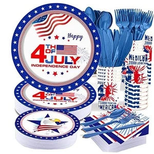 4th of July Party favor Tableware Set, 25 Set American Flag Disposable - Picture 1 of 6