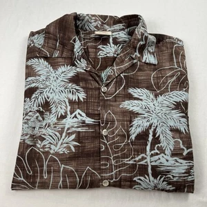 Go Barefoot Hawaiihemd Herren L braun blau Reverse Print Aloha Island Tropical - Bild 1 von 11