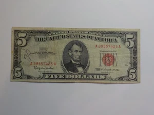 Currency Note 1963 5 Dollar Bill Paper Money Red Seal United States American - Picture 1 of 2