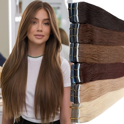 100% Remy Human Hair Double Sided Adhesive Tape in Hair Extension Skin Weft USPS - Image 1 of 4