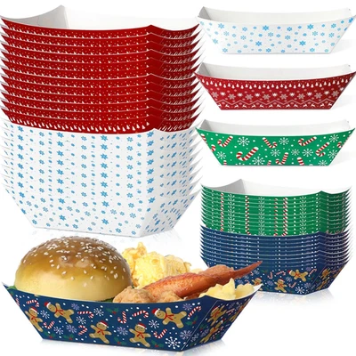 100 Pc Christmas Paper Food Trays - 3 Lb Heavy Duty Disposable Boats for Nach... - Image 1 of 4