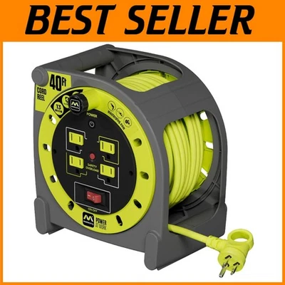 Portable 40ft Extension Cord Reel with 4 Outlets & Tangle-Free Winding Handle - Image 1 of 4