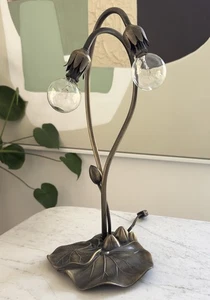 VINTAGE TIFFANY STYLE LAMP DUAL LILLY POD WORKING CONDITION - Picture 1 of 14