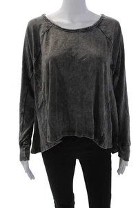 We The Free Womens Cotton Stonewashed Long Sleeve Cropped Top Gray Size XS - Picture 1 of 6