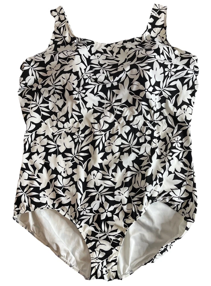 Traje de baño Lands End Plus 26W negro blanco floral de una pieza con sujetador Foto 1 de 4