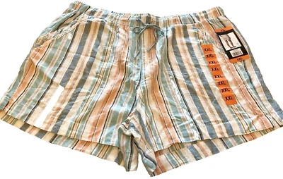 Nuevo con etiquetas Pantalones Cortos Briggs Lino Rayón XXL Para Mujer Verde Azulado Naranja Crema Rayas 4 Bolsillos Foto 1 de 4