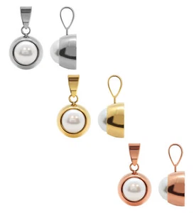 Stainless Steel Twist Locket Large Loop Pendant with Changeable Pearls 6mm, 8mm - Picture 1 of 8
