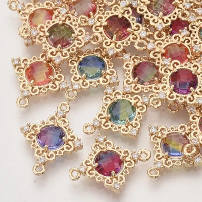 50pcs Rhombus Imitation Tourmaline Style Faceted Glass Links Connectors Findings - Image 1 of 2