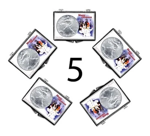 5 Silver Eagle Snaplock Gift Holders Christmas Snowmen Cases ASE 1 Oz Hole Deal - Picture 1 of 2