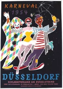 Original Vintage Plakat FUN CARNIVAL DÜSSELDORF GERMANY 1954 - Bild 1 von 1