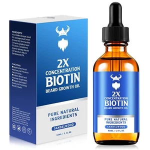 Beard Growth Oil - 2X Concentration Biotin Beard Oil for Men 2 oz - Natural M... - Picture 1 of 7