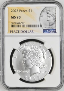:2023-P PHILADELPHIA PEACE SILVER DOLLAR PERFECT NGC MS70 BLAST WHITE TOP POP - Picture 1 of 2