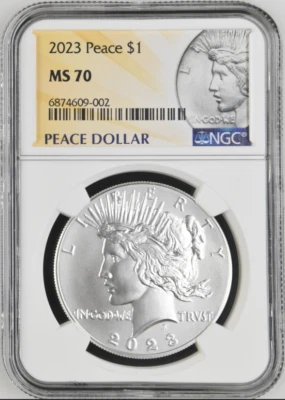 :2023-P PHILADELPHIA PEACE SILVER DOLLAR PERFECT NGC MS70 BLAST WHITE TOP POP - Image 1 of 2