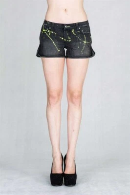 New Juniors Neon Rave Faded Black Denim Shorts - Image 1 of 4