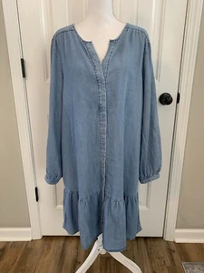 LOFT Chambray Flounce Dress Blue Sz XL Tall - Picture 1 of 9