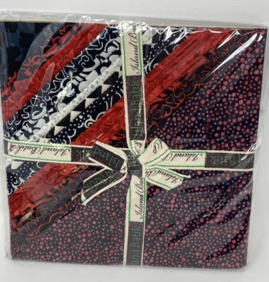 Island Batik Heart to Heart Black, Red, White Batik Cotton 10" Squares, NIP - Image 1 of 3