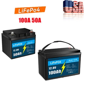 NEW LiFePO4 Lithium Battery Recharg12V 50Ah 100Ah with BMS for RV Trolling Motor - Picture 1 of 13