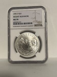 MS70 1991 P Mount Rushmore $1 Commemorative Silver Dollar NGC *