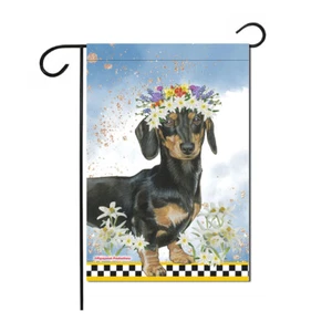 Dachshund Black and Tan Floral Garden Flag Double Sided 12 x 17 in. - Picture 1 of 1
