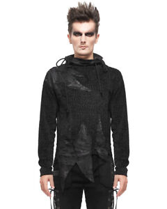 Devil Fashion Mens Gothic Punk Grunge Asymmetric Knit Sweater Top Jumper Black