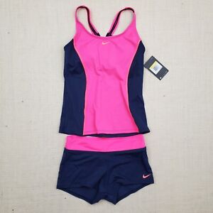 Nike Women's Color Surge Powerback Tankini 2-Piece Swimsuit Set Pink Blue