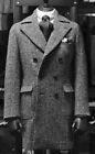 Men Overcoat Tweed Wool Overcoat Double Breasted Long Suits Herringbone Jackets
