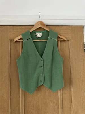 Vintage 1970s Waistcoat Green Cotton Made In England Boho - Image 1 of 4