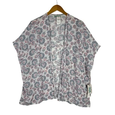 Kimono Rockin' C Feminino Pequeno Top Branco Patriótico Floral Western Festival Core - Imagem 1 de 4