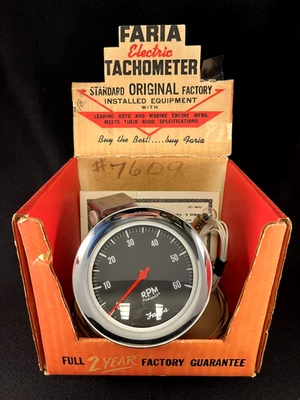 VINTAGE FARIA 6000 RPM VELOCÍMETRO TACÓMETRO 4 CILINDROS AUTO MARINO ACCESORIO CON CAJA Foto 1 de 4