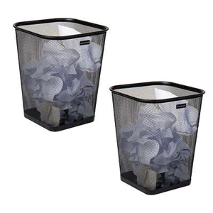 Mesh Trash Can, Waste Paper Basket, Square, Metal, Set of 2, Black - Picture 1 of 7