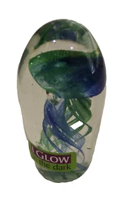 3" Glass Glow dark Mini Jellyfish clear background Teal Great Gift Paperweight - Picture 1 of 8