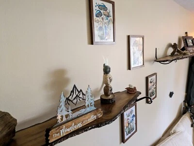 !Two! (2) Live Edge Shelves /Full Side Live Edge Shelves With Cast Iron Hooks  - Image 1 of 4