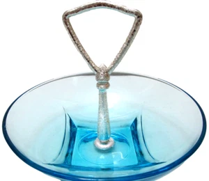 Vintage Hazel Atlas Glass Capri Azure Blue Colonial Round Handled Bowl 6" D - Picture 1 of 4