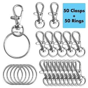50Pack Metal Swivel Lobster Claw Clasp Lanyard Snap Hook 1.25”x0.5” w/ 50 Rings - Picture 1 of 7